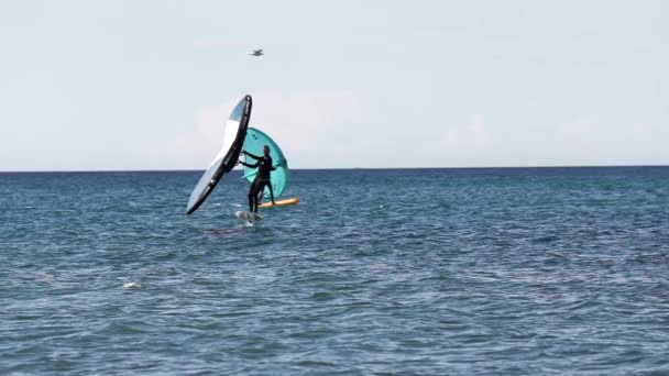 Moderner Wassersport Tragflügelfahrt Auf Dem Ozean Mit Dem Flügel Und — Stockvideo