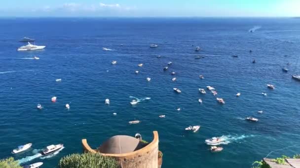 Positano Touristenziel Der Amalfiküste Italien Luftaufnahme Von Bunte Häuser Einer — Stockvideo