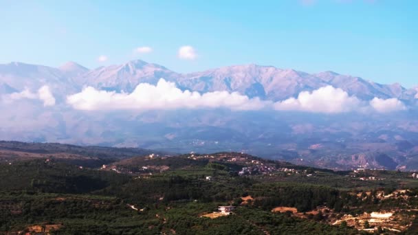 Montaña Vista Aérea Isla Creta Grecia Paisaje Montaña Olivares Viñedos — Vídeo de stock