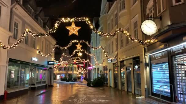 Ingericht Voor Kerstvakantie Denemarken Kopenhagen Viborg Winkelstraat Het Historische Centrum — Stockvideo