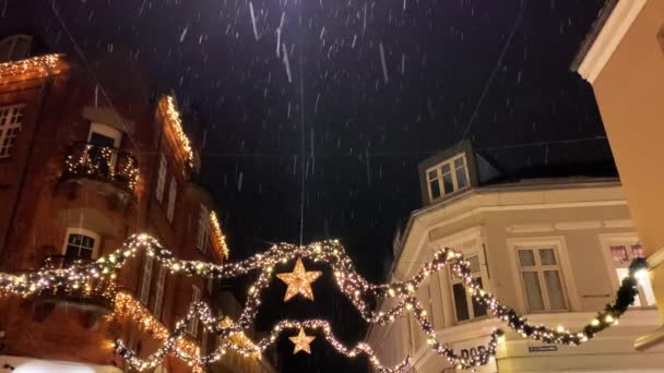 Urządzone Święta Bożego Narodzenia Dania Kopenhaga Viborg Shopping Street Historycznym — Wideo stockowe
