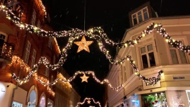 Decorado Para Las Vacaciones Navidad Dinamarca Copenhague Viborg Calle Comercial — Vídeos de Stock