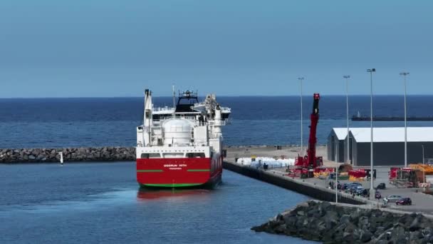 Данія Орхус 2021 Повітряний Корабель Пливе Порт Заході Сонця Вид — стокове відео