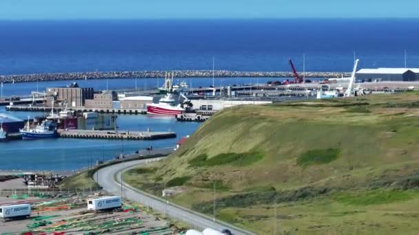 Danimarka 2021 Hava Gemi Gün Batımında Limana Açılıyor Skandinav Bölgesinin — Stok video