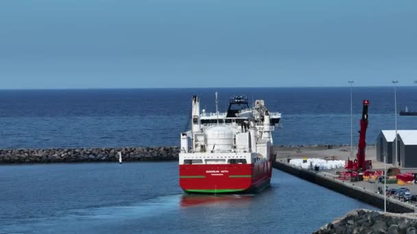 Danimarka 2021 Hava Gemi Gün Batımında Limana Açılıyor Skandinav Bölgesinin — Stok video