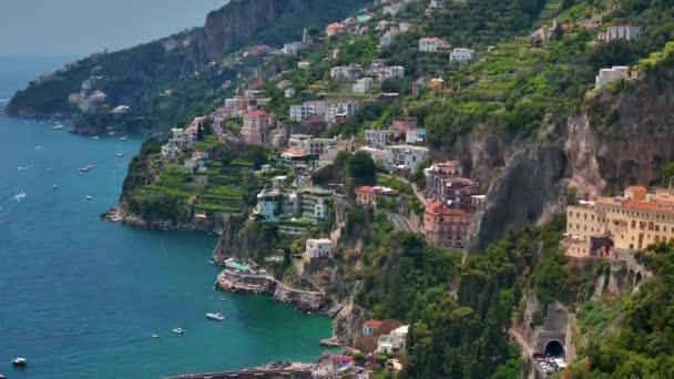 Blick Auf Die Amalfiküste Bei Sonnenaufgang Die Italienische Küste Bei — Stockvideo