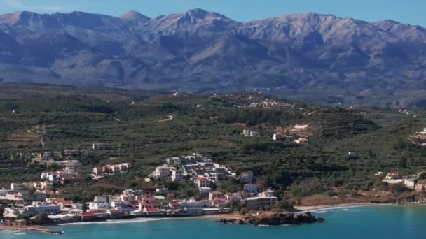 Luftaufnahme Der Insel Kreta Griechenland Berglandschaft Olivenhaine Und Weinberge Bei — Stockvideo