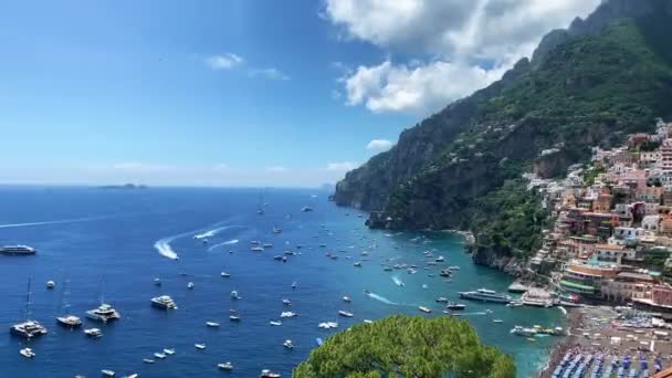 Positano Meta Turistica Della Costiera Amalfitana Veduta Aerea Case Colorate — Video Stock