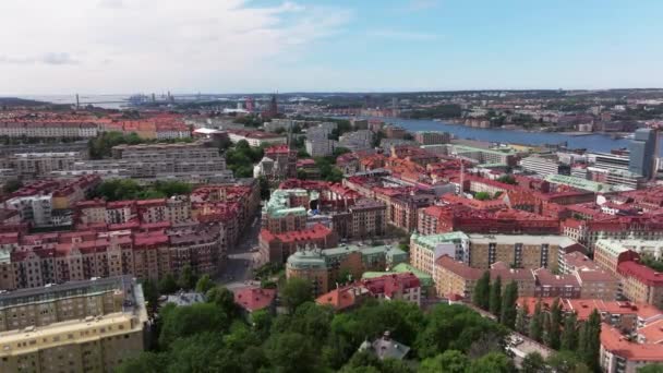 Szenische Luftaufnahme Der Altstadt Mit Der Oscar Fredrik Kirche Herrlichen — Stockvideo