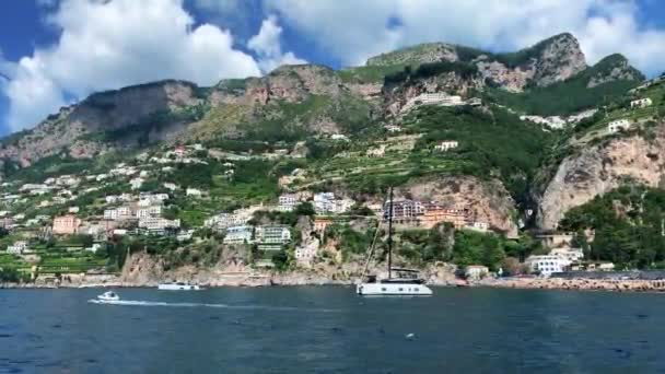 Vista Costa Amalfi Amanecer Costa Italiana Cerca Nápoles Ciudades Amalfi — Vídeos de Stock