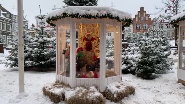 Kopenhag Şehir Merkezindeki Storget Caddesi Noel Tatilleri Için Dekore Edildi — Stok video