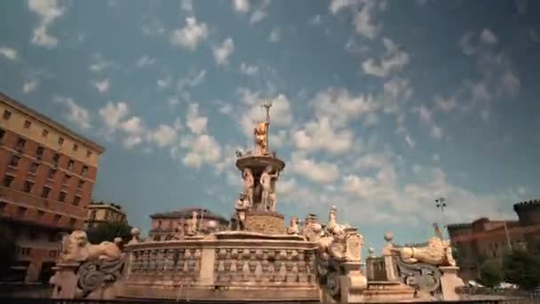 Neapel Italien 2023 Neptunus Fontän Neapel Italien Den Berömda Neptunus — Stockvideo