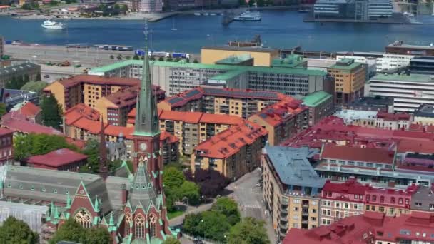 Fassbergs Kyrka Luchtfoto Van Göteborg Zweden Uitzicht Binnenstad Uitzicht Stadsgracht — Stockvideo