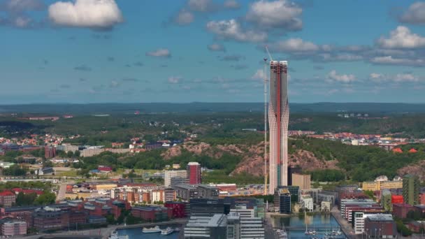 Gotemburgo Suécia Panorama Parte Central Cidade Cidade Pôr Sol Drone — Vídeo de Stock