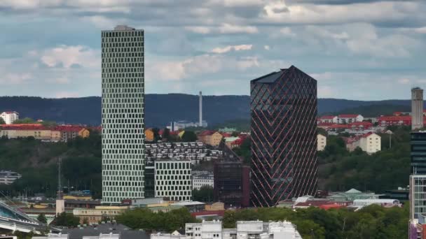 Гётеборг Швеция Панорама Центральной Части Города Закат Дрона Холм Панорамным — стоковое видео