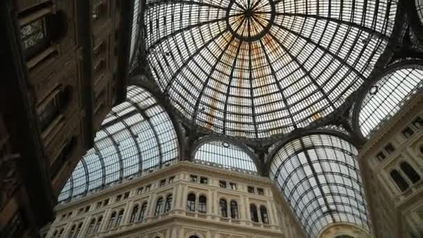 Vista Tecto Vidro Histórico Royal Shopping Arcade Galleria Umberto Galeria — Vídeo de Stock
