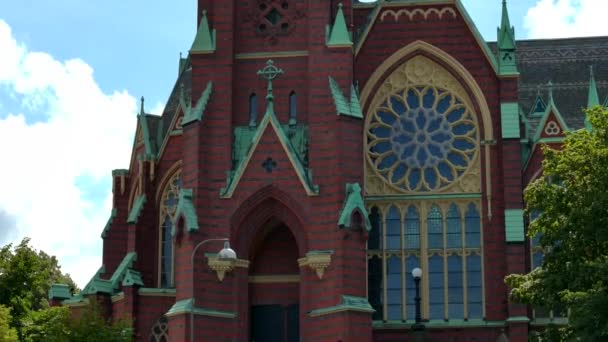 Вид Церкву Ваза Гетеборзі Швеція Вежа Церкви Ваза Хмарним Блакитним — стокове відео