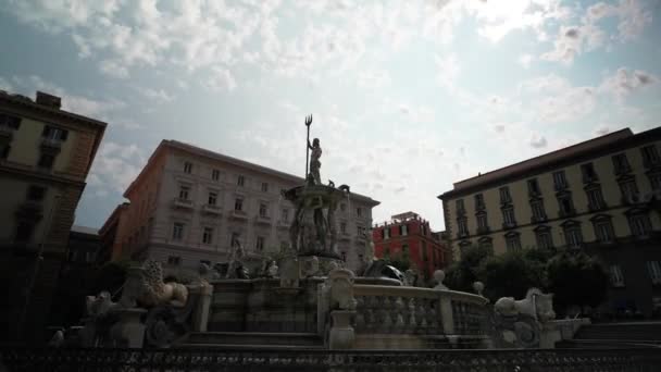 Neapel Italien 2023 Neptunbrunnen Neapel Italien Der Berühmte Neptunbrunnen Auf — Stockvideo