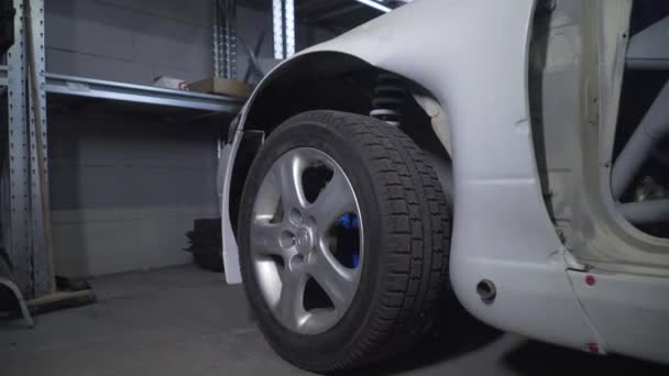 Afinar Carro Motor Garagem Vagão Deriva Serviço Carro Close Reparação — Vídeo de Stock