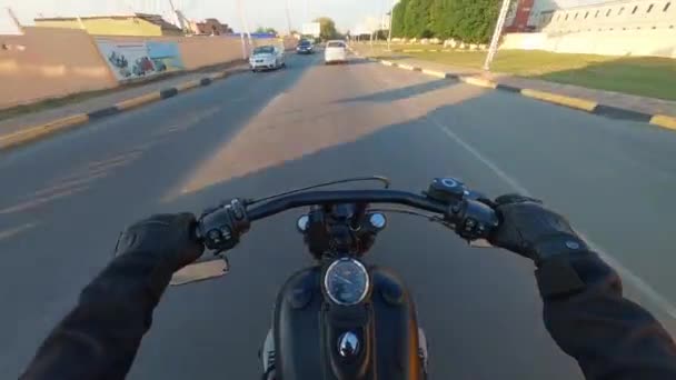Kiev Ukraine 2021 Top View Man Riding Motorcycle Pov Motor — Stock Video
