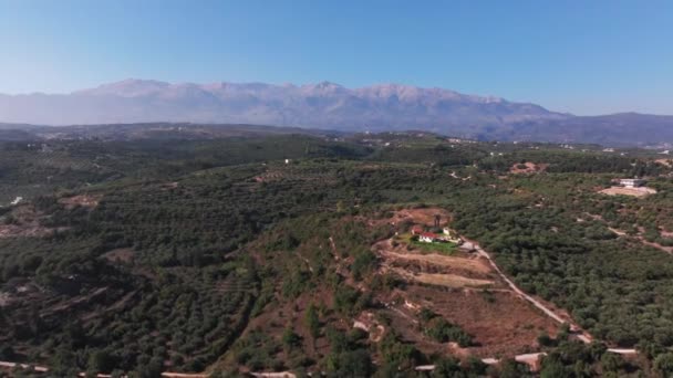 Вид Острів Крит Греція Гірський Пейзаж Оливкові Гаї Виноградники Заході — стокове відео