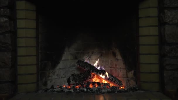 萤火虫舒适的松驰菲比 乡间别墅的火焰 温暖舒适的家 Hearth 火在壁炉里燃烧着 壁炉中漂亮的火 木头燃烧 — 图库视频影像