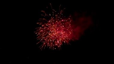 Fireworks at Night, Colorful celebration fireworks isolated on a black sky background. From below, shot of wonderful and vivid fireworks exploding. Burst. Firework. Show. New Year. Fireworks. 