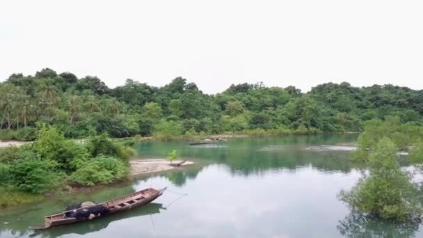 Traditionell Kultur Thailand Begreppet Fisherman Livsstil Drone Syn Fiskebåt Kusten — Stockvideo