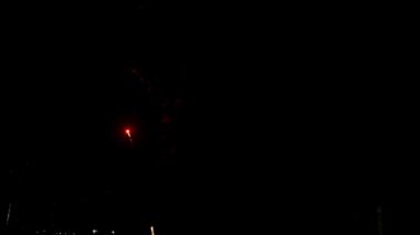 Fireworks at Night, Colorful celebration fireworks isolated on a black sky background. From below, shot of wonderful and vivid fireworks exploding. Burst. Firework. Show. New Year. Fireworks. 