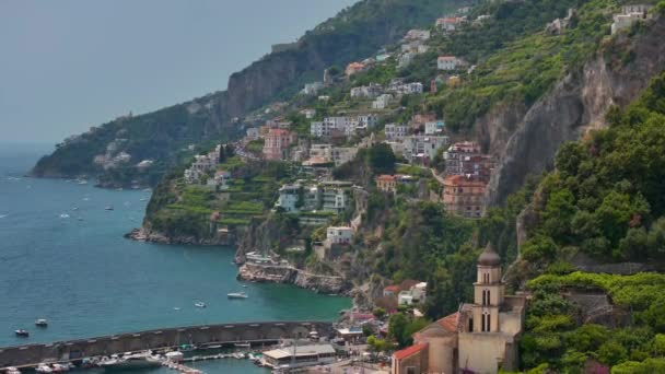 Vista Costa Amalfi Amanecer Costa Italiana Cerca Nápoles Ciudades Amalfi — Vídeo de stock