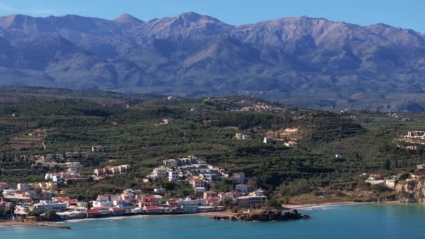 Gunung Aerial Pemandangan Pulau Kreta Yunani Pemandangan Gunung Kebun Zaitun — Stok Video