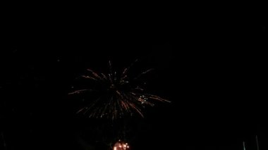 Fireworks at Night, Colorful celebration fireworks isolated on a black sky background. From below, shot of wonderful and vivid fireworks exploding. Burst. Firework. Show. New Year. Fireworks. 
