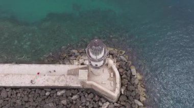 Muhteşem deniz feneri Yunanistan 'la Chania' nın havadan görünüşü. Güzel Eski şehir, Yunanistan ve en güzel manzaralı yerler - eski Chania kentinin manzaralı manzarası. Girit Adası, Panoramik, Seyahat Kavramları