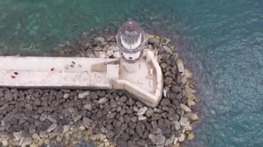Muhteşem deniz feneri Yunanistan 'la Chania' nın havadan görünüşü. Güzel Eski şehir, Yunanistan ve en güzel manzaralı yerler - eski Chania kentinin manzaralı manzarası. Girit Adası, Panoramik, Seyahat Kavramları