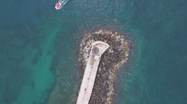 Muhteşem deniz feneri Yunanistan 'la Chania' nın havadan görünüşü. Güzel Eski şehir, Yunanistan ve en güzel manzaralı yerler - eski Chania kentinin manzaralı manzarası. Girit Adası, Panoramik, Seyahat Kavramları