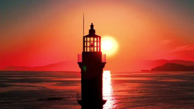 Geceleri Chania kasabası, Deniz feneri, İHA çekimi, Girit, Yunanistan, Chania 'nın muhteşem deniz feneri, Güzel Eski Şehir, Yunanistan ve en güzel manzaralı yerleri ile havadan görünüşü - eski güzel kasaba manzarası 