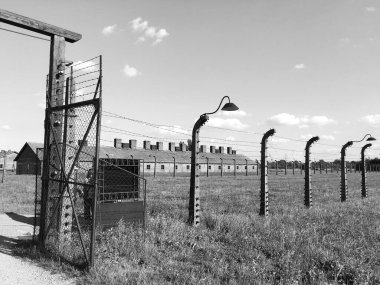 Buildings and fencing at Auschwitz Birkenau Krakow Poland. High quality photo