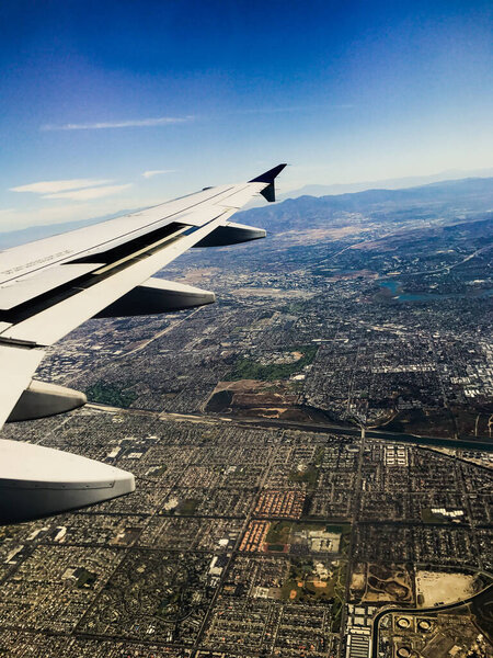 Aerial view from an aeroplane of california with wing in view. High quality photo