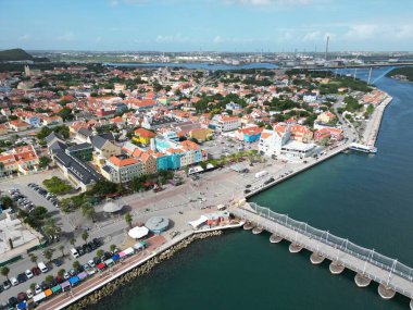 Downtown Willemsted historic city street colourful buildings with pastel-colored colonial architecture. High Quality Photo.