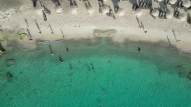 Aerial drone footage over Grote Knip in West Punt Curaca. Carribean beach drop down footage over the clear sea and sand. High quality 4k footage
