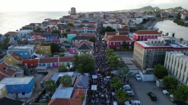 Downtown Willemsted historic city street colourful buildings with pastel-colored colonial architecture. High Quality Photo.