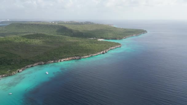 Aerial Drone Footage Grote Knip West Punt Curaca Carribean Beach — Vídeos de Stock