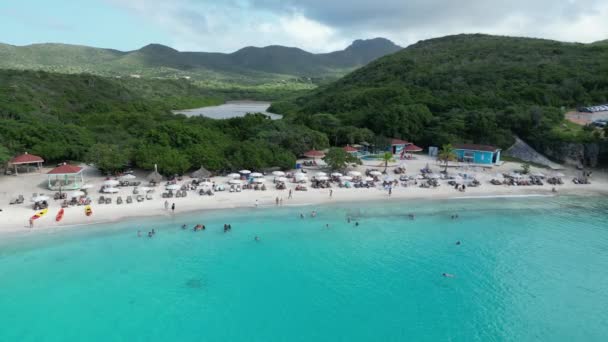 Aerial Drone Footage Playa Porto Marie West Punt Curaca Carribean — Stockvideo