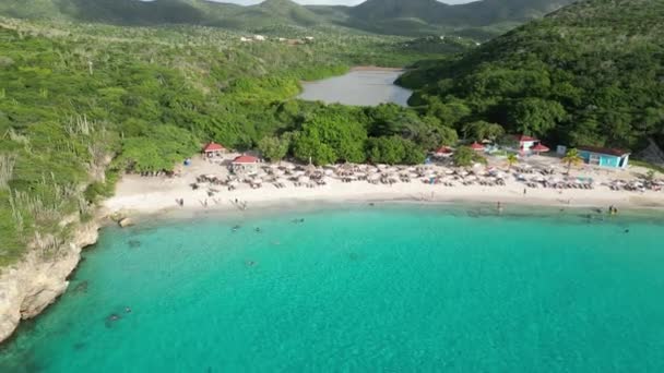 Aerial Drone Footage Grote Knip West Punt Curaca Carribean Beach — Stockvideo