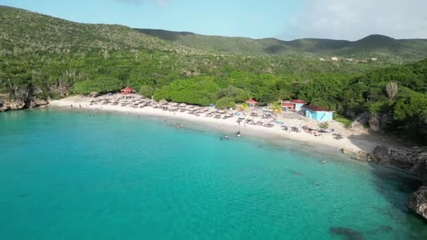 Aerial Drone Footage Grote Knip West Punt Curaca Carribean Beach — ストック動画
