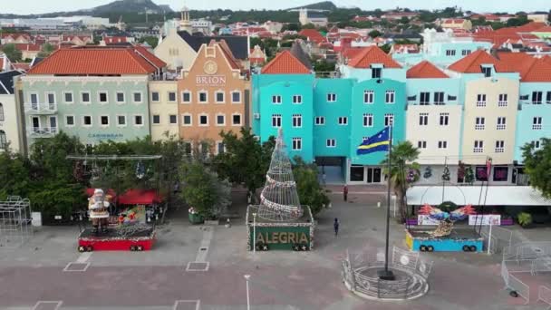 Downtown Willemsted Historic City Street Colourful Buildings Pastel Colored Colonial — Stock Video