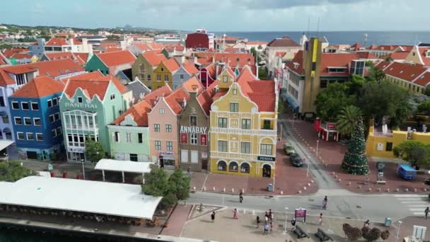 Centrum Willemsted Historické Městské Ulice Barevné Budovy Pastelově Zbarvené Koloniální — Stock video