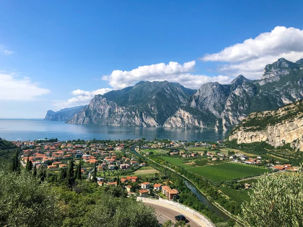 stock image Aerial views over the Garda Lake in Rural Italy. High quality photo