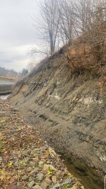 Yol kenarında su birikintileri olan bir toprak çukuru.