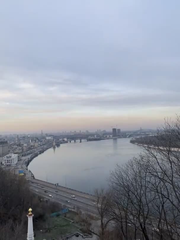 Vista Del Río Dnipro Desde Puente Cristal Kiev Ucrania — Vídeo de stock